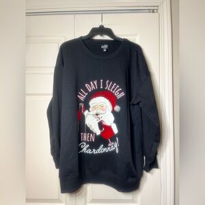 Feeling Festive Women's Santa All Day I Sleigh Then Chardonnay Sweater Top